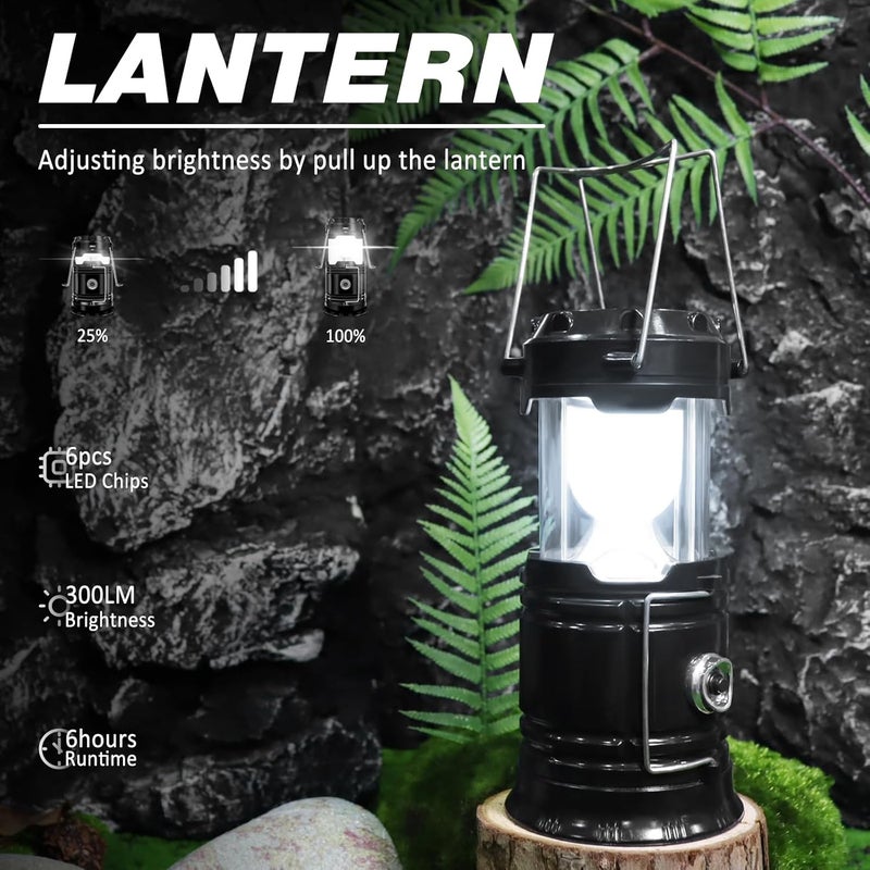 DIBMS Solar Camping Lantern, Collapsible LED Solar USB Rechargeable Lantern Flashlight Emergency Hanging Lights for Camping Hurricanes Power Outages Indoor Outdoor - Image 1